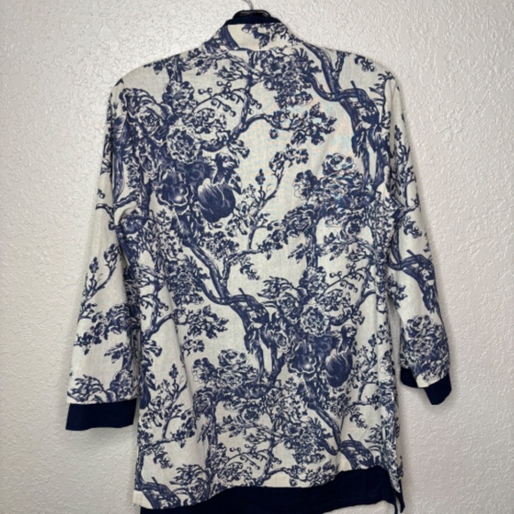 Soft Surroundings Blue Cream Chinoiserie Pattern Linen Jacket Women's Size S - Picture 6 of 17